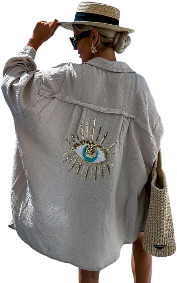 Soraya - Chemise Décontractée à Sequins et Perles