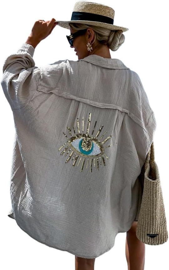 Soraya - Chemise Décontractée à Sequins et Perles