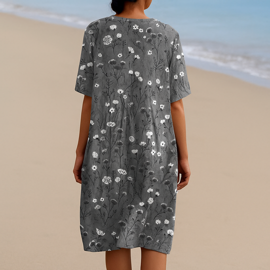 NOÉMIE | Robe grise à fleurs blanches