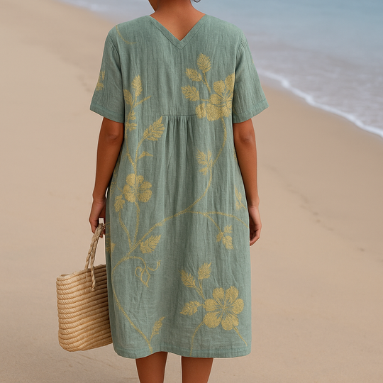 Olivia | Robe bleu-gris à broderies florales