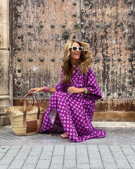 Maya | Robe longue violette à imprimé floral